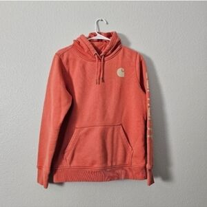 Carhartt Coral-Orange Pullover Hoodie with Logo Sz S